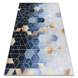 ANDRE 1216 Waschteppich Würfel, geometrisch Anti-Rutsch - blau