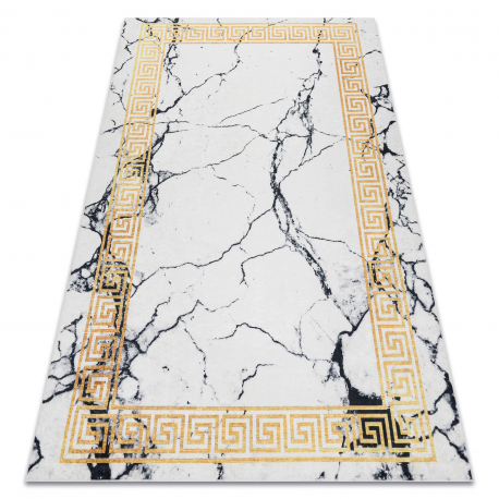 ANDRE 1126 πλύσιμο χαλί Μάρμαρο, ελληνικά αντιολισθητικό - λευκό / χρυσός