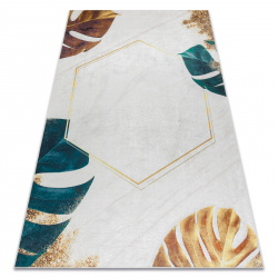 ANDRE 1150 washing carpet Monstera leaves, hexagon anti-slip - white / gold