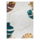 ANDRE 1150 mosható szőnyeg Monstera levelek, kocka csúszásgátló - fehér / arany