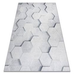 Tapis lavable ANDRE 1180 Nid d'abeille, hexagone 3D antidérapant - gris