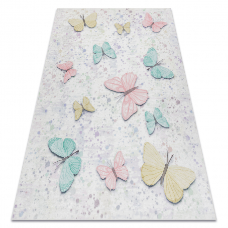 Tapis lavable BAMBINO 1610 Papillons pour les enfants antidérapant - crème