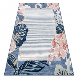 Carpet Structural BOTANIC 65240 Flamingo, leaves, flat woven on the balcony, terrace - navy blue