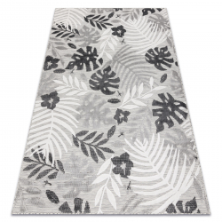 Carpet Structural BOTANIC 65245 Monstera leaves, flat woven on the balcony, terrace - grey