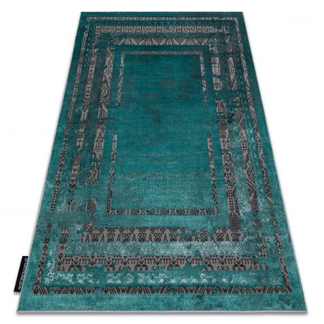 Moderný koberec DE LUXE 1516 Rám vintage - Štrukturálny zelená / antracit