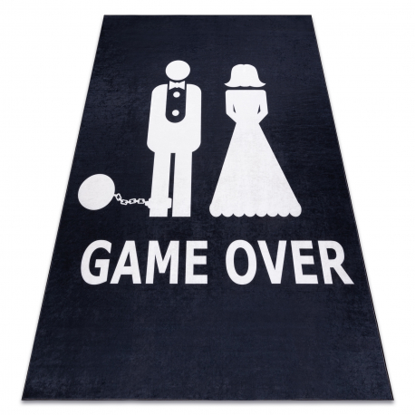 Umývateľný koberec BAMBINO 2104 'Game over' svadba, rozlúčka so slobodou, protišmykový - čierny