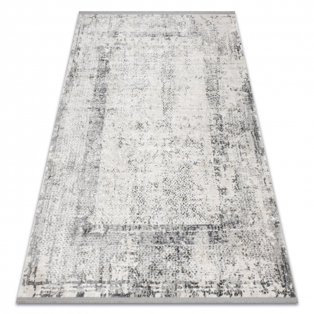 Moderný koberec TULS štrukturálny, strapce 51324 Vintage, vzor rámu slonová kosť / sivá 