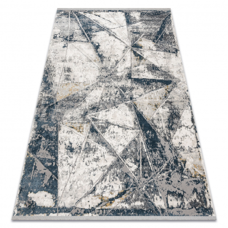 Moderní koberec TULS strukturální, střapce 51326 Geometrický, mozaika slonová kost / modrý