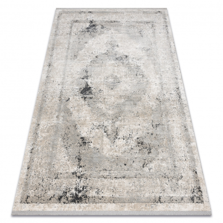 Moderný koberec TULS štrukturálny, strapce 51321 Vintage, vzor rámu, ružica béžový / sivá 