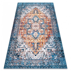 ANTIKA carpet ancret orangeblue, modern ornament, washable - blue / orange