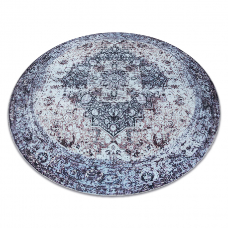 Koberec ANTIKA okrúhly ancret washedstone, moderný ornament, prateľný - sivá 