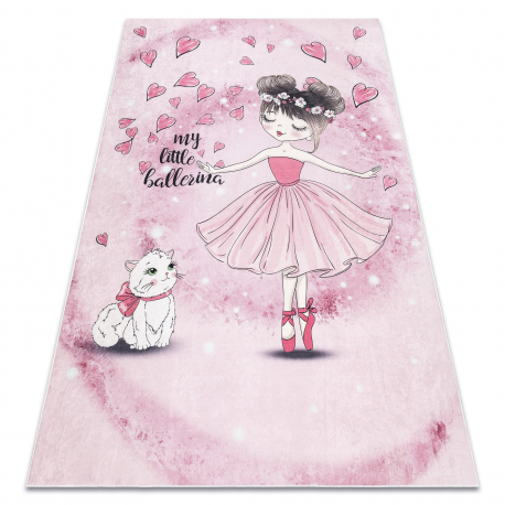 Tappeto lavabile BAMBINO 2185 Ballerina, gattino per bambini antiscivolo - rosa