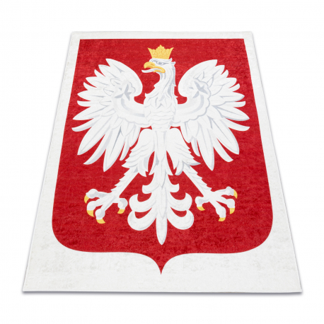Alfombra lavable ANDRE 2309 emblema de Polonia antideslizante - blanco / rojo