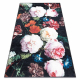 Alfombra lavable ANDRE 1629 flores vintage antideslizante - negro / rosado