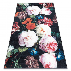 ANDRE 1629 mazgāšanas paklājs ziedi vintage pretslīdēšana - melns / rozā