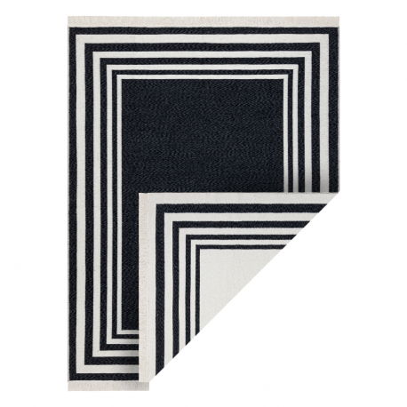 Koberec TWIN 22990 Vzor rámu, bavlnený, obojstranný, Ekologické strapce - čierna / krémový