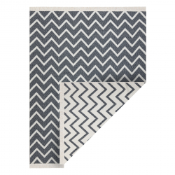 Carpet TWIN 23002 ZigZag, cotton, double-sided, Ecological fringes - anthracite / cream