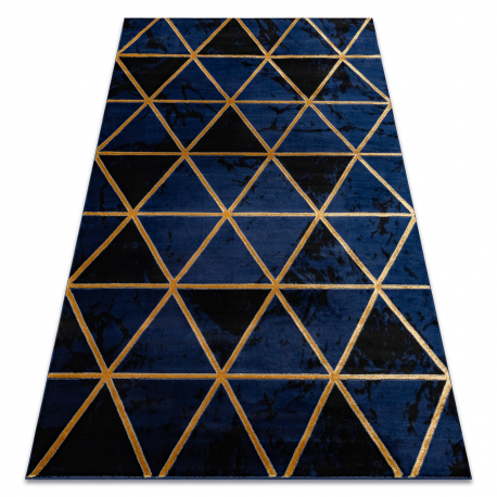 Tapete EMERALD exclusivo 1020 glamour, à moda mármore, triângulos azul escuro / ouro