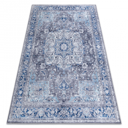 DISTIN 0200A gris / gris claro / blanca alfombra, Alfombra de pasillo moderna - Rombos, marco, vintage, flecos