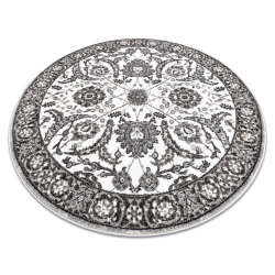 Okrúhly koberec MATEO 8037/644 Moderný vzor rámu, kvety - štruktúrna sivá