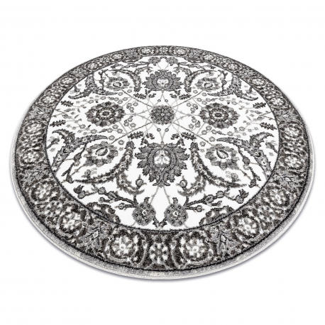 Carpet MATEO 8037/644 circle Classic frame, flowers - structural grey