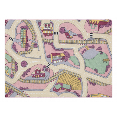TAPPETO REBEL ROADS Playtime 63 Piccola città, antiscivolo per bambini - rosa / beige