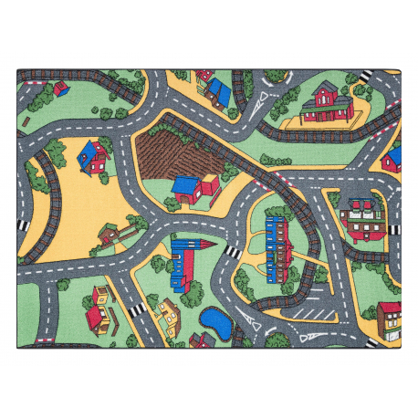 TAPPETO REBEL ROADS Playtime 95 Piccola città, antiscivolo per bambini - grigio / verde 