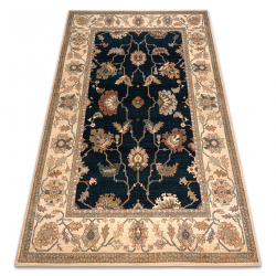 Wool carpet POLONIA Loare frame velvet navy blue