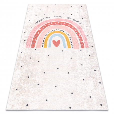 JUNIOR 51300.802 mycí kobereček Duha, tečky pro děti protiskluz - béžový