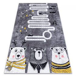 JUNIOR 52107.801 washing carpet Bears, animals, streets for children anti-slip - grey
