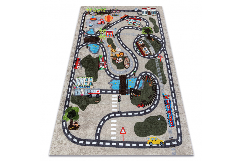 Dywan do prania JUNIOR 51803.804 Miasto, uliczki dla dzieci, antypoślizgowy - beż - Rozmiar : 160x220 cm