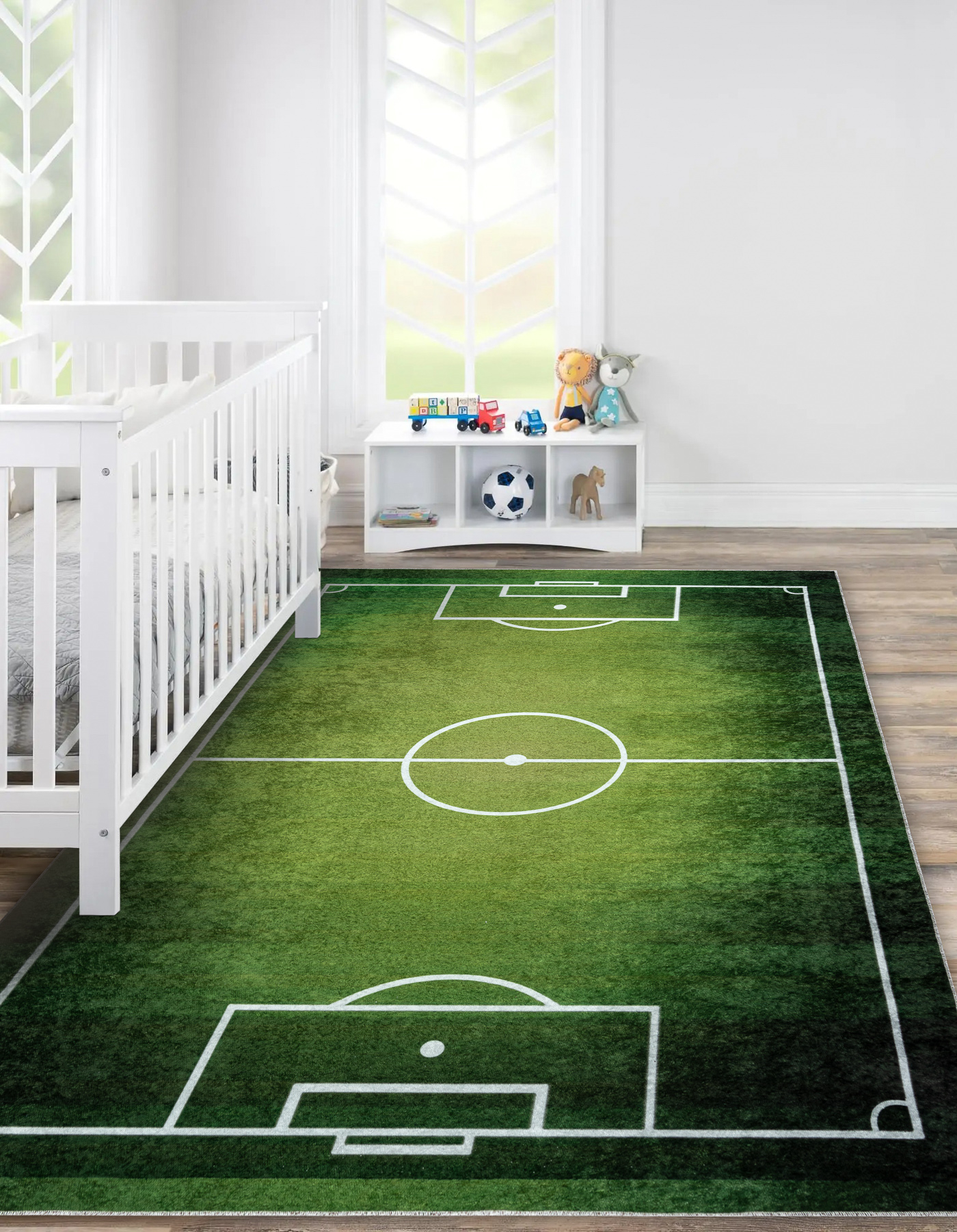 Alfombra infantil para habitación infantil forma de fútbol alfombra de pelo  alto verde-blanco