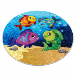 Tappeto lavabile JUNIOR 51594.801 cerchio pesci, oceano per bambini antiscivolo - blu