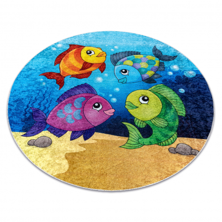 JUNIOR 51594.801 pyöreä matto eläimet, kalat, valtameri lapsille liukumaton - sininen