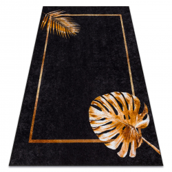 MIRO 51518.805 mosható szőnyeg Levelek, keret csúszásgátló - fekete / arany