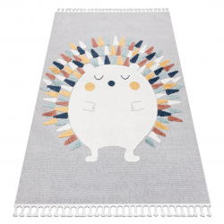 Carpet YOYO GD73 grey / white - Hedgehog for children, structural, sensory Fringes