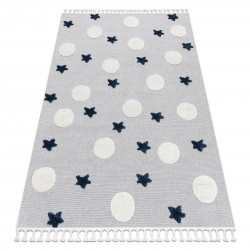 Teppich YOYO GD75 grau / weiß - Sterne, Kreise für Kinder, strukturell, sensorische Fransen