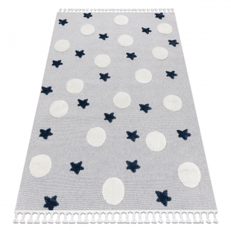Tappeto YOYO GD75 grigio / bianco - Stelle, cerchi per bambini, strutturali, sensoriali Frange 
