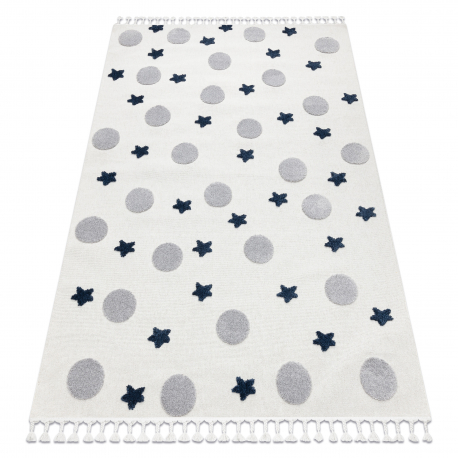 Tæppe YOYO GD75 hvid / grå - Stjerner, cirkler til børn, strukturelle, sensoriske frynser