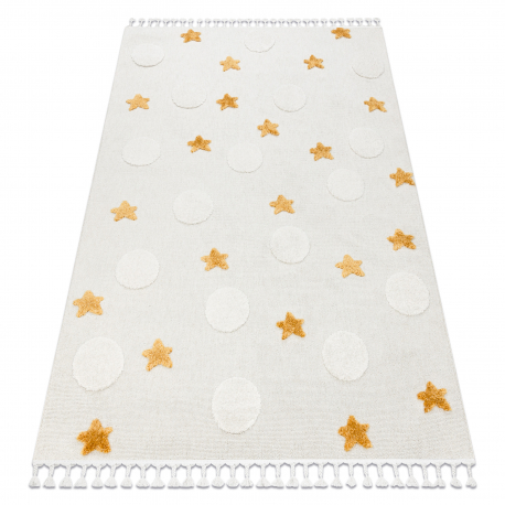 Koberec YOYO GD75 bílé / oranžová - hvězdy, kruhy pro děti, strukturální, senzoricky Třásně