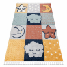 Dywan YOYO GD52 szary / biały - Gwiazdki, chmurki, patchwork dla dzieci, strukturalny, sensoryczny Frędzle 
