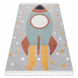 Tappeto YOYO GD55 grigio / blu - Stelle, razzo per bambini, strutturali, sensoriali Frange 