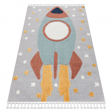 Tappeto YOYO GD55 grigio / blu - Stelle, razzo per bambini, strutturali, sensoriali Frange 