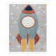 Alfombra YOYO GD55 gris / azul - Estrellas, Cohete para niños, estructural, sensorial Flecos