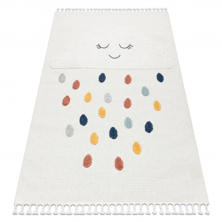 Carpet YOYO GD63 white / navy - Cloud, drops for children, structural, sensory Fringes