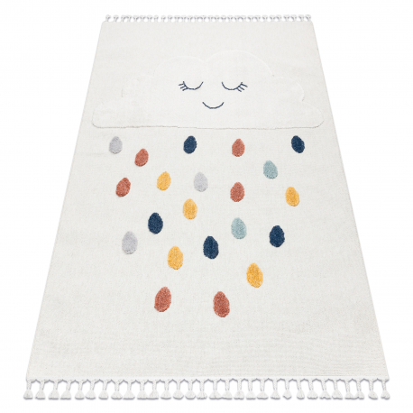 Tappeto YOYO GD63 bianco / blu scuro - Nuvola, gocce per bambini, strutturali, sensoriali Frange 