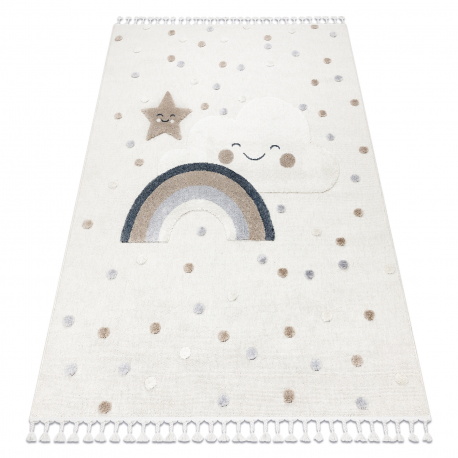 Carpet YOYO EY78 white / beige - Cloud, Rainbow, dots for children, structural, sensory Fringes