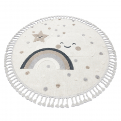 Okrúhly koberec YOYO EY78 biele / béžová - Oblak, Dúha, bodky pre deti, štrukturálny, senzorický Strapce