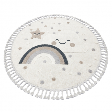 Tappeto YOYO EY78 cerchio bianco / beige - Nuvola, Arcobaleno, punti per bambini, strutturali, sensoriali Frange 