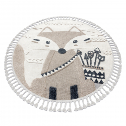 Tappeto YOYO EY80 cerchio bianco / beige - Volpe per bambini, strutturali, sensoriali Frange 